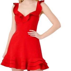 NWT Aidan by Aidan Mattox ‘Flutter Sleeve A-Line Dress’ in “Flamered” Red Size 6